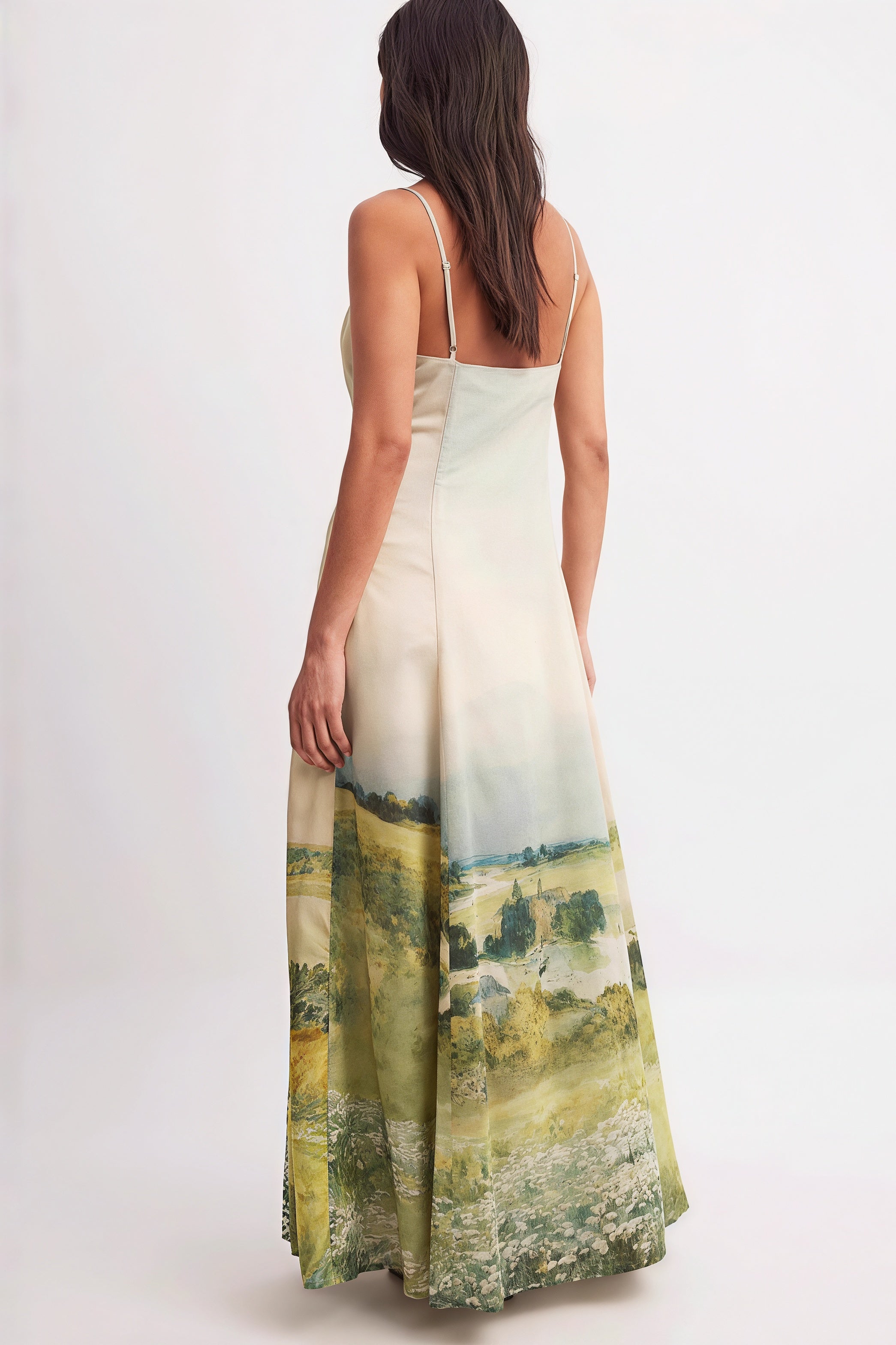Oil Painting Scenic Cami Elegant Maxi Dress