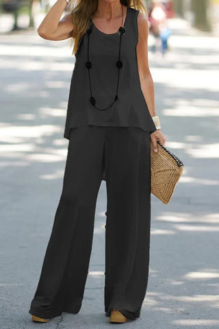 Casual Summer Sleeveless T-Shirt Trousers Two-Piece Set