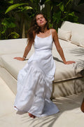 Spaghetti Strap Backless Ruffle Maxi Dress