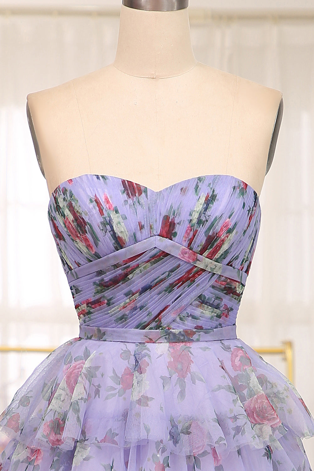 Charming A Line Off the Shoulder Blue Printed Long Prom Dress with Ruffles