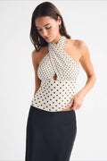 Polka Dot Multiway Tie Mesh Halter Top