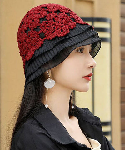 Gorro Bonnie de punto con patchwork de encaje de morera hecho a mano 