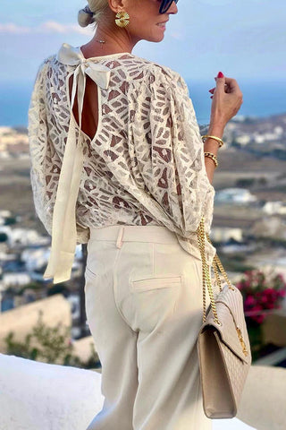 Heart in The Clouds Lace Back Satin Tie-up Blouse
