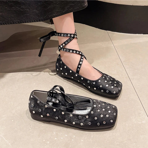 Zapatos planos de punta cuadrada para mujer, zapatos con hebilla elegantes y poco profundos, zapatos de ballet de moda de otoño 2024, zapatos de fiesta para mujer 