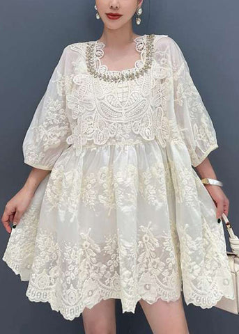 Elegante pulsera de manga larga con encaje de circonitas bordadas en albaricoque 