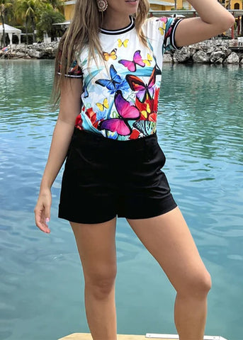 Round Neck Butterfly Print T-shirt