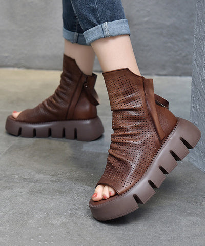 Botas negras de plataforma de piel de vacuno con punta abierta 2025 