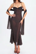 Polka Dot  Ribbon Sheer Bodycon Maxi Dress