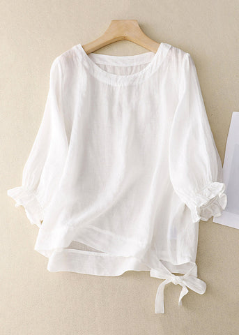 Neu Grün O Neck Lace Up Baumwolle Hemd Armband Ärmel 