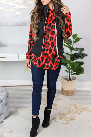 Casual Leopard O Neck Tops(3 Colors)