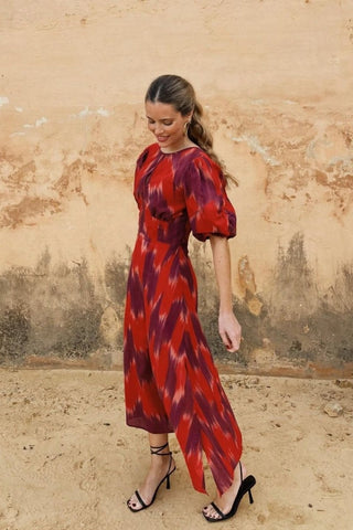Vestido midi Amelia con mangas globo y efecto tie-dye 