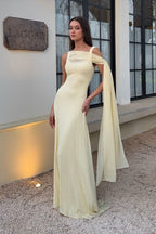 Elegant Solid Sash Shawl Cami Maxi Dress