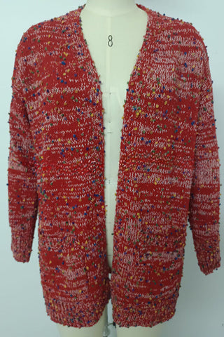 Aminga Colorful Spotted Pocket Crochet Long Sleeved Cardigan