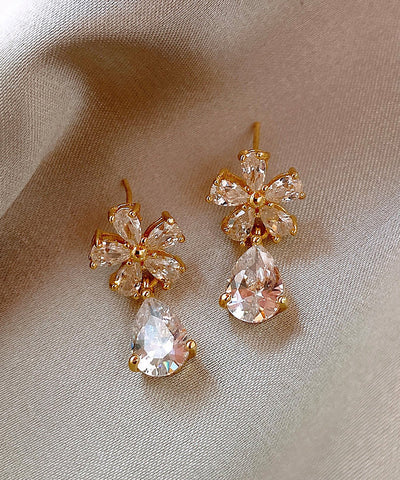 Vogue Kupfer Overgild Zirkon Floral Wassertropfen Tropfen Ohrringe 