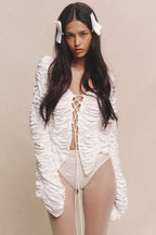 Sexy Cutout Tie-Waist Solid Long-Sleeve Cardigan