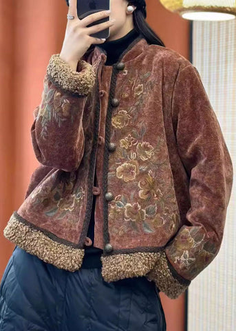 Kaffee Teddy Kunstpelz Patchwork Baumwolle gefüllt Mäntel Stehkragen Frühling 