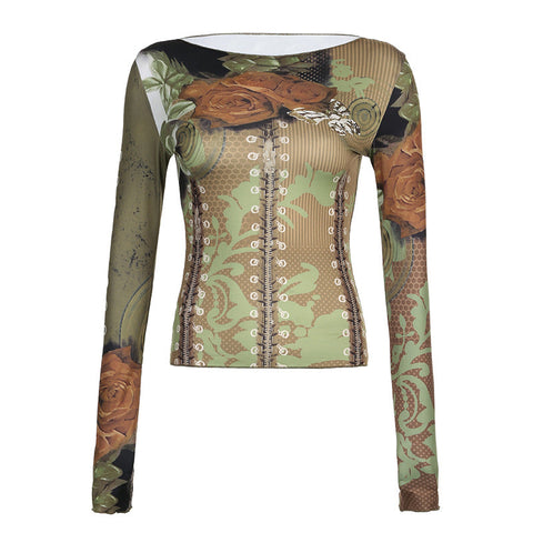 Mori Retro Printed Slim Fit Short Sleeve T-shirt with Special Interest Design