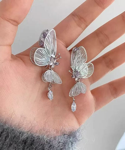 Pendientes de mariposa con circón de cobre y seda fina con agujeros 