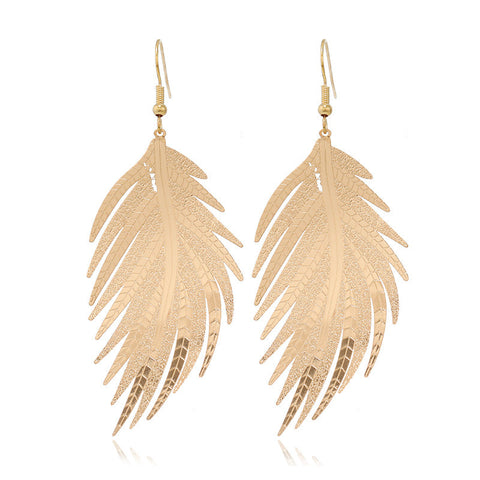 Retro Personality Fashion Feather Metal Earrings