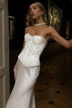 Vintage Lace Strapless Boned Solid Fitted Bodycon Maxi Dress