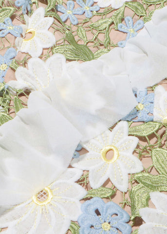 Art Green Embroidered Floral Ruffled Long Dresses Sleeveless