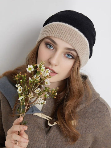 Damen Winter Warm Colorblock Kaschmir Strickmütze 