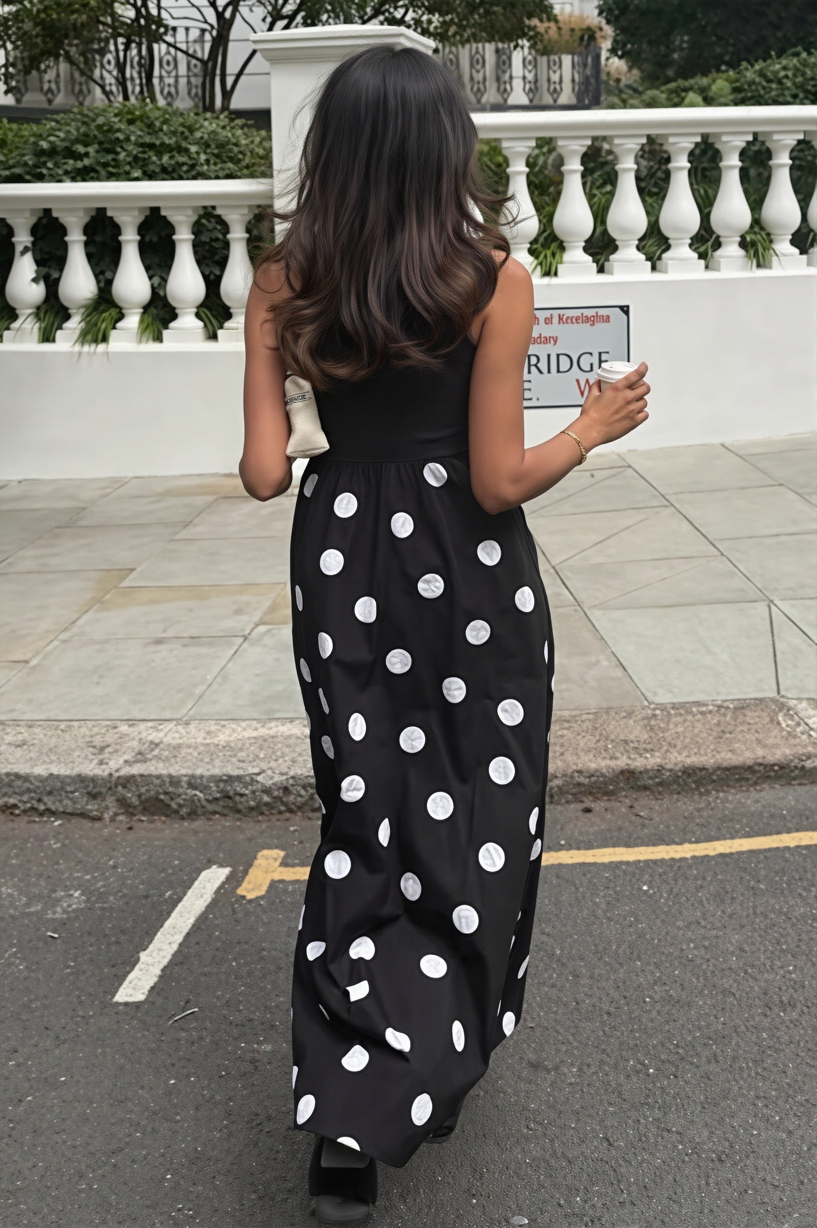 Casual Patchwork Polka Dot Maxi Dress