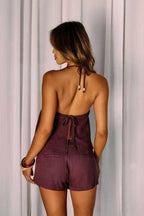 Minimalist Sexy Solid Beaded Halter Top