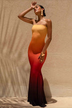 Sexy Bandeau Mermaid Floral Print Maxi Dress
