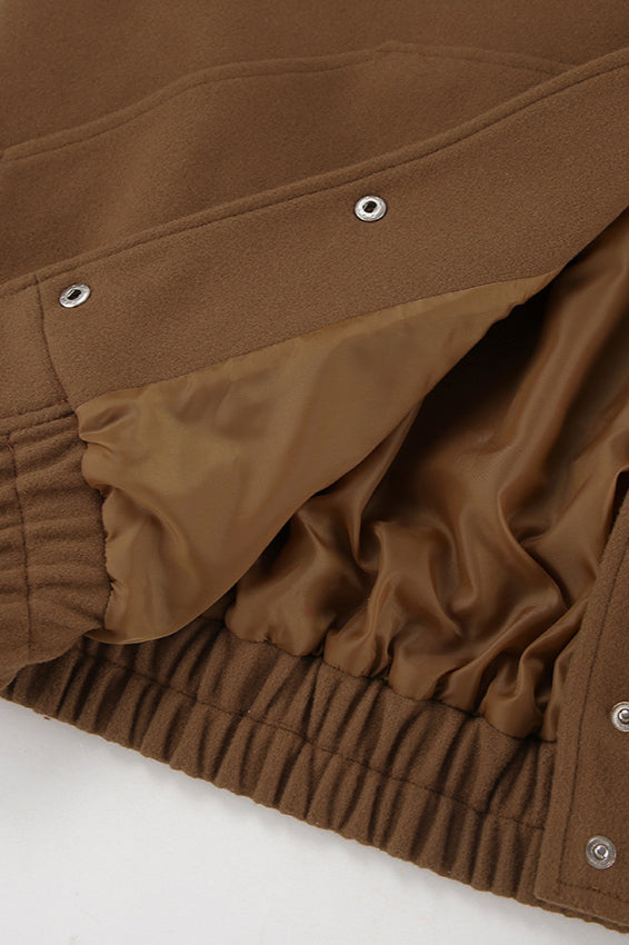 Stand Collar Melange Brown Wool Coat