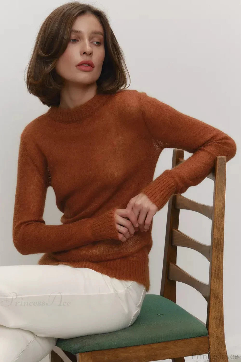 Candy Color Sheer Crew Neck Knit Sweater