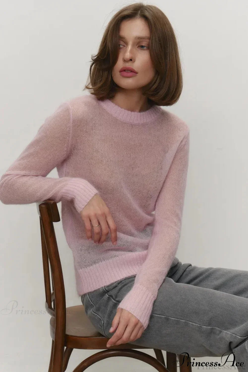Candy Pastels Sheer Crew Neck Lightweight Knit Top