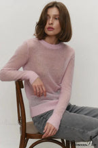 Candy Pastels Sheer Crew Neck Lightweight Knit Top