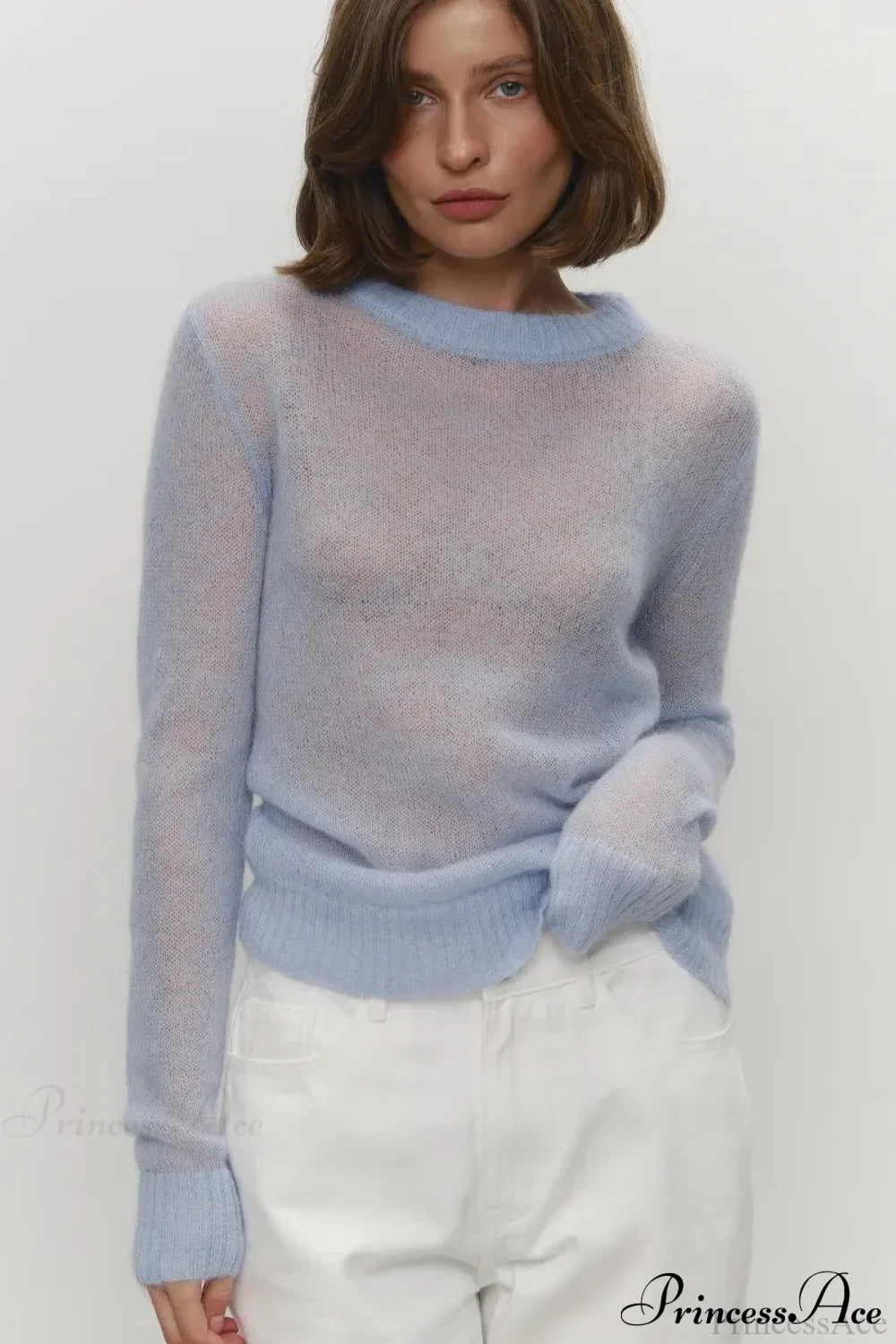 Candy Pastels Sheer Crew Neck Lightweight Knit Top