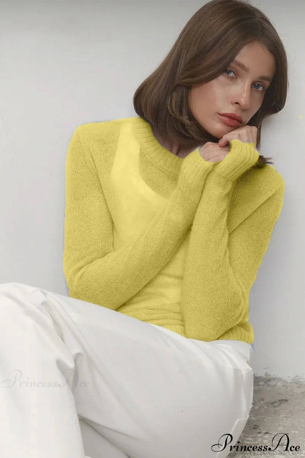 Candy Pastels Sheer Crew Neck Lightweight Knit Top