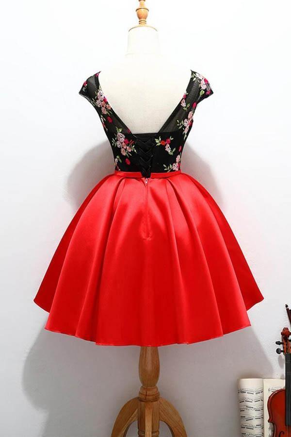 Cap Sleeve and Black Cute Homecoming Short Prom Dresses