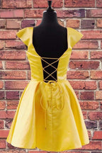 Cap Sleeves Short Homecoming Dress with Lace Up Back
