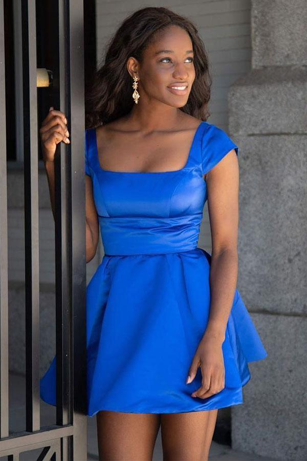 Cap Sleeves Short Homecoming Dress with Lace Up Back