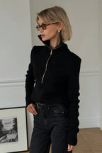 Casual Half-Zip Fitted Knit Long Sleeve Tee