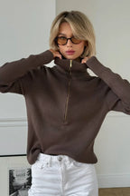 Casual Half-Zip Fitted Knit Long Sleeve Tee