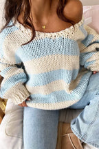 Casual Loose Off-Shoulder Striped Sweet Sweater