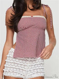 Casual Plaid Lace-up Backless Strap Tank Crop Top