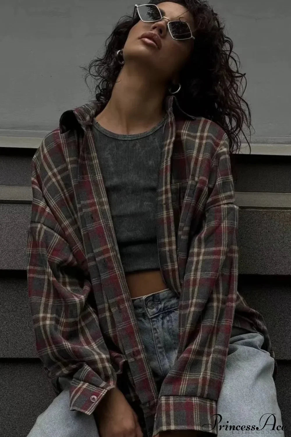 Casual Plaid Lapel Shirt Blouse