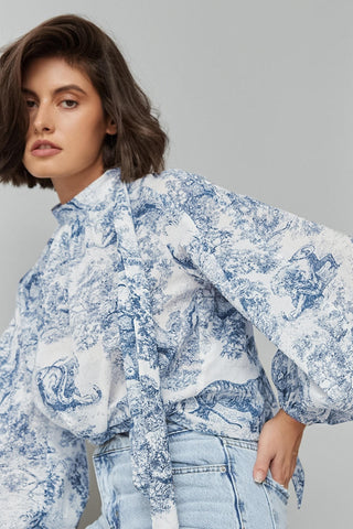 Animal Print Lantern Sleeve Blouse
