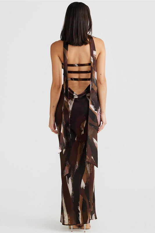 Strapless Backless Print Maxi Dress