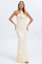 Halter Floral Foil Print Maxi Dress