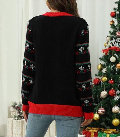 Suéter navideño con cuello redondo y diseño de árbol de Navidad para mujer, con luces LED 