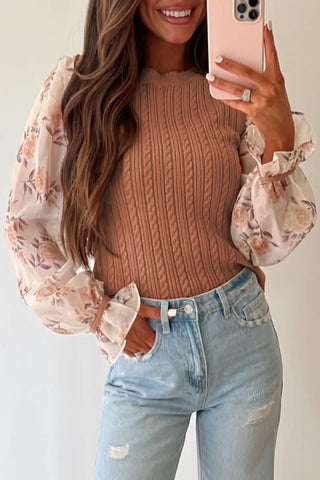 floral patchwork cable knit sweater