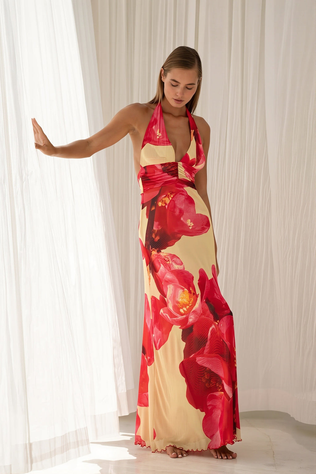 Halter Backless Printed Slim Maxi Dress