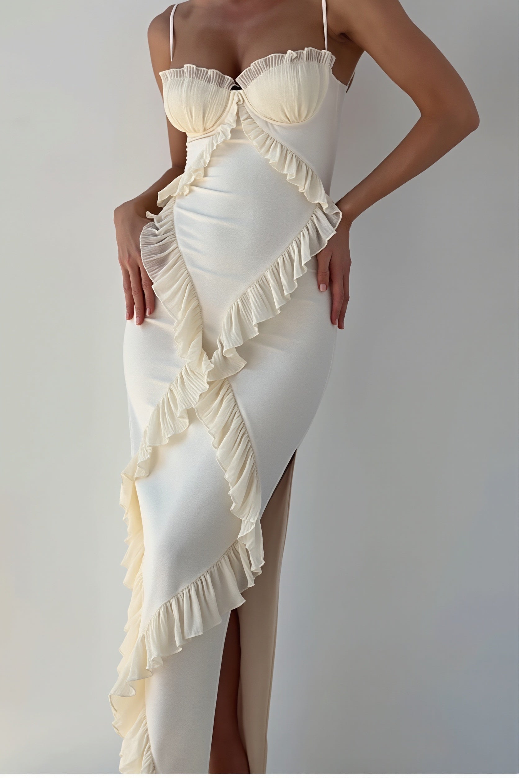 Lace Ruffle Spaghetti Strap Maxi Dress